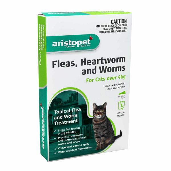 Cat Health |   Aristopet Fleas, Heartworm & Worms Spot-On Treatment For Cats Over 4Kg 3’s Cat Cat Health