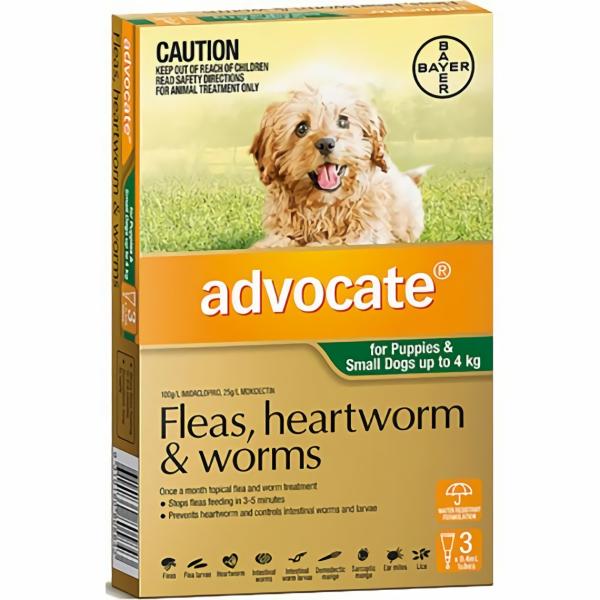 Dog Health |   Advocate Green Spot-On For Small Dog Puppies 0-4Kg 3 Pack Dog Dog Health