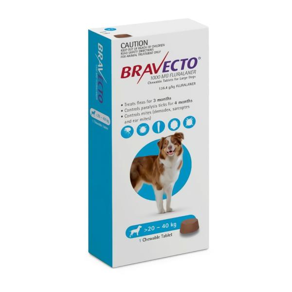 Dog Health |   Bravecto Large Dog Blue 20-40Kg 1Pack Chew Treatment Dog Dog Health