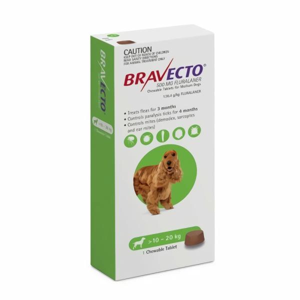 Dog Health |   Bravecto Medium Dog Green 10-20Kg 1Pk Chew Treatment Dog Dog Health