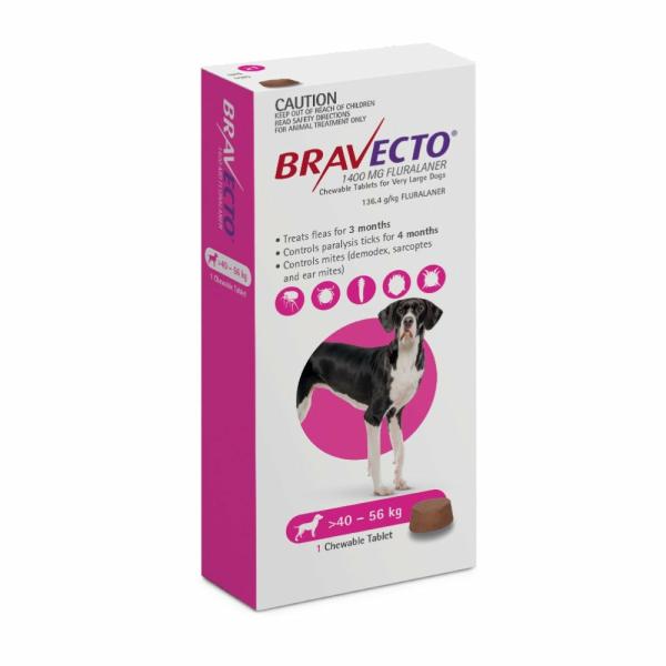 Dog Health |   Bravecto Very Large Dog Purple 40-56Kg 1Pk Chew Treatment Dog Dog Health