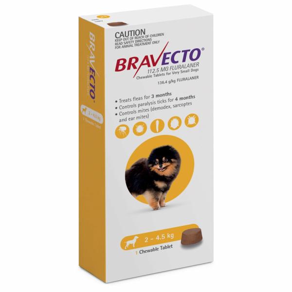 Dog Health |   Bravecto Very Small Dog Yellow 2-4.5Kg 1Pk Chew Treatment Dog Dog Health