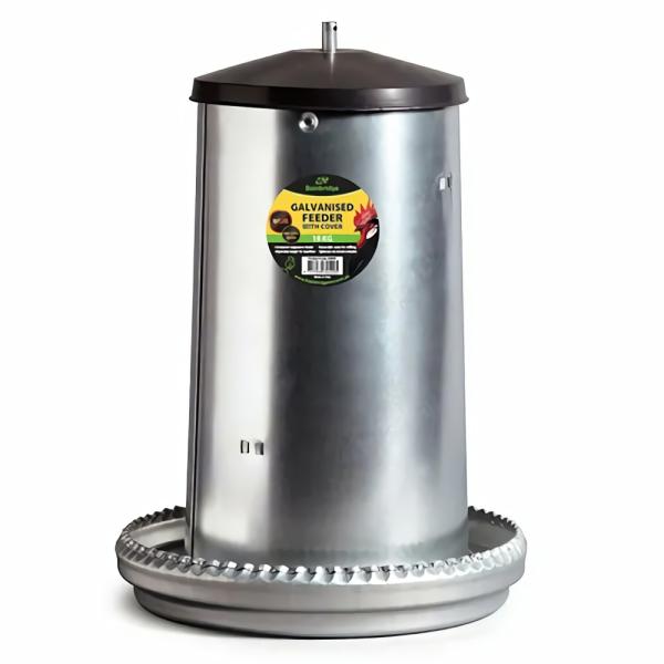 Feeders & Drinkers |   Galvanised Poultry Feeder With Lid 18Kg Feeders & Drinkers Feeders & Drinkers