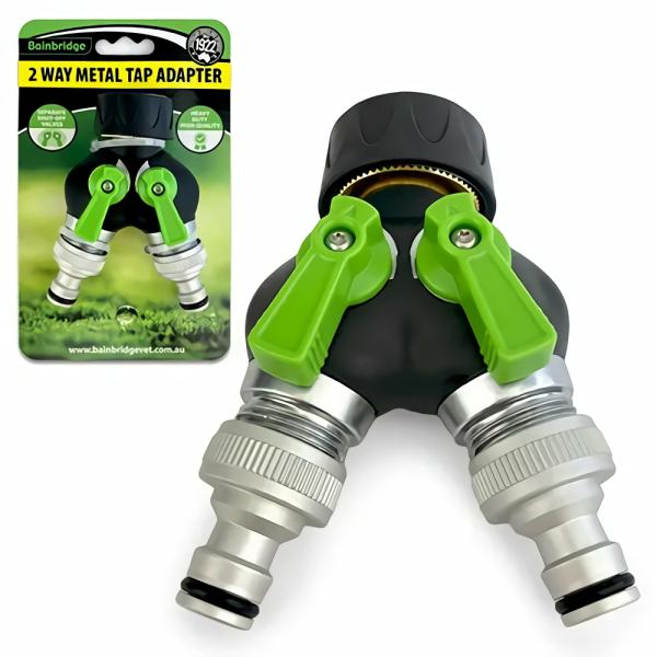 Water & Irrigation |   2 Way Metal Tap Adapter Garden Water & Irrigation